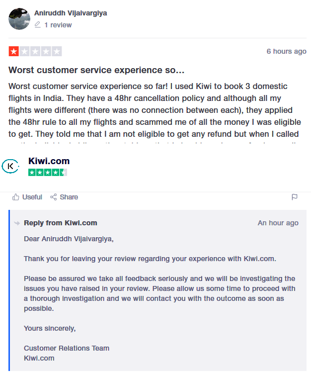 kiwi com booking reviews