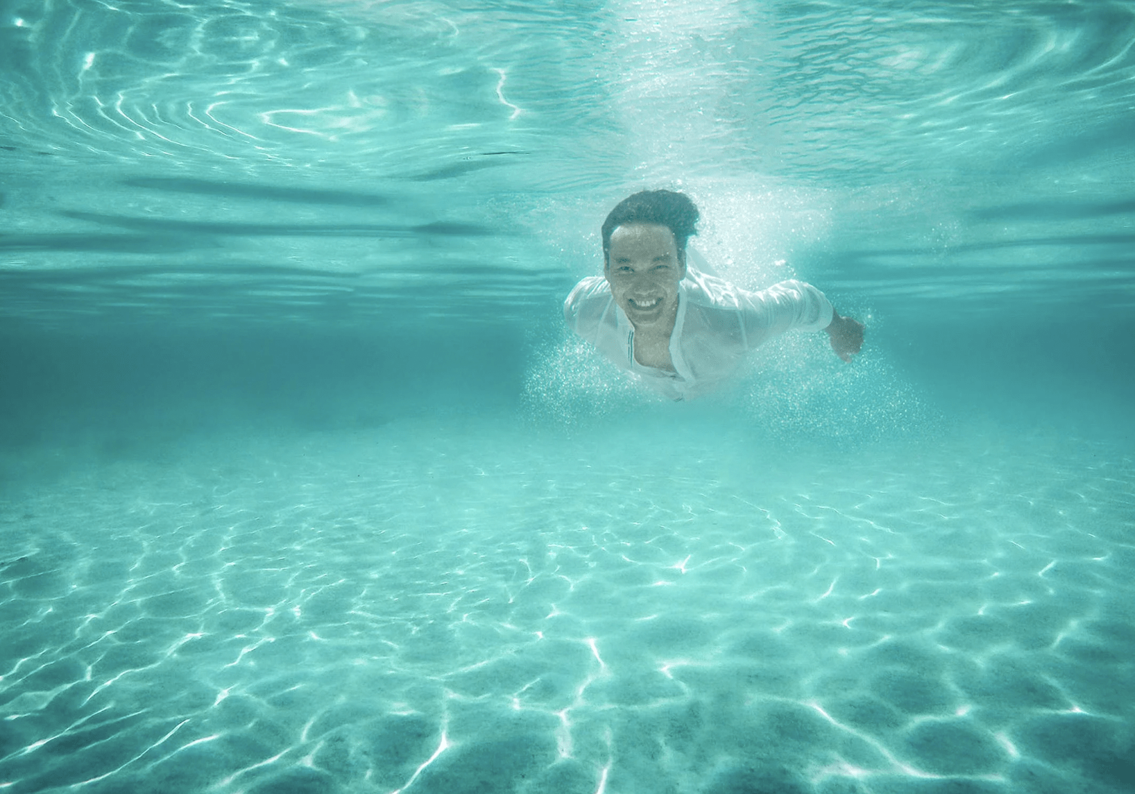 underwater shot of man